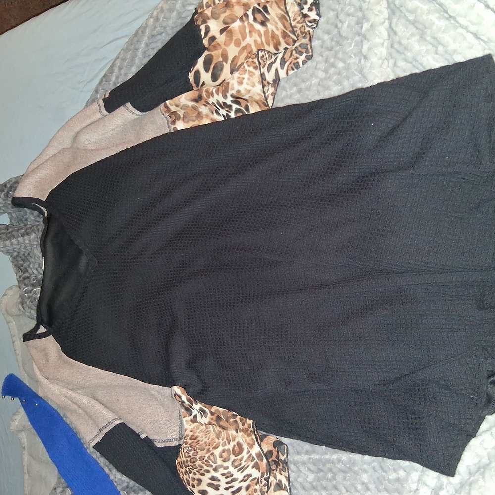 Chic Black Knit Dress with Leopard Accents
